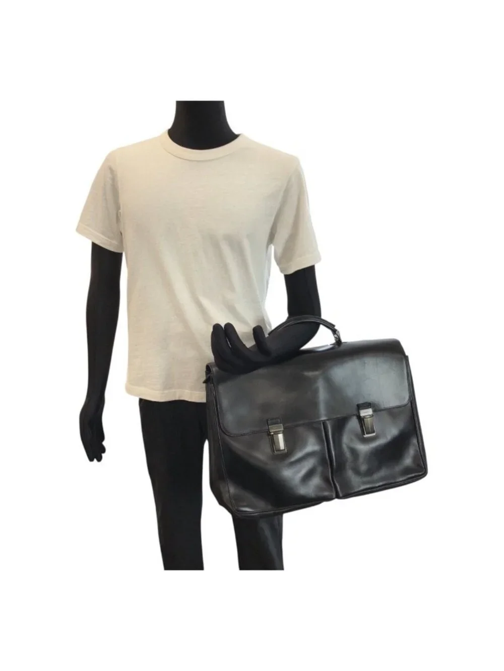 Prada Black Gunmetal Leather Business Briefcase
